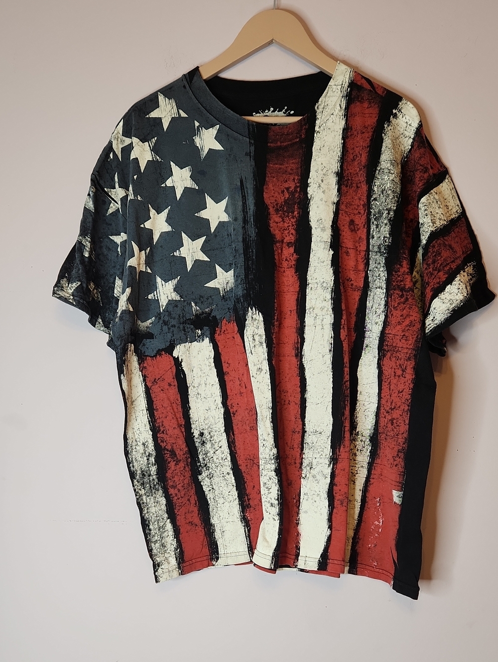 DOM Distressed American Flag Graphic Tee-Red, White & Blue, 2XL